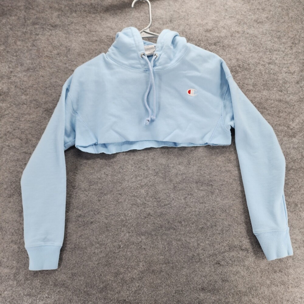 Vintage Champion Reverse Weave Sweatshirt Womens XS Blue Hooded Sweater Cropped
